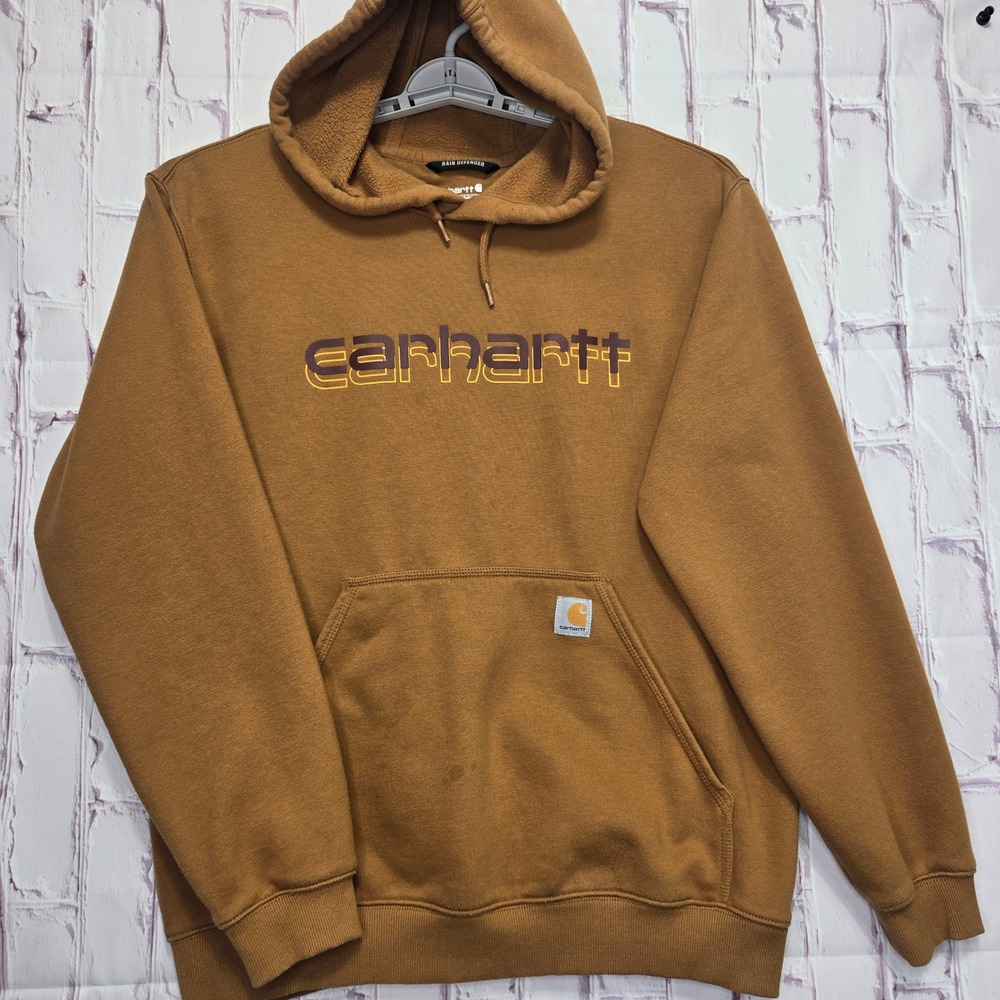 Carhartt Rain Defender Hoodie Brown Rust Graphic Logo Heavyweight Mens Large